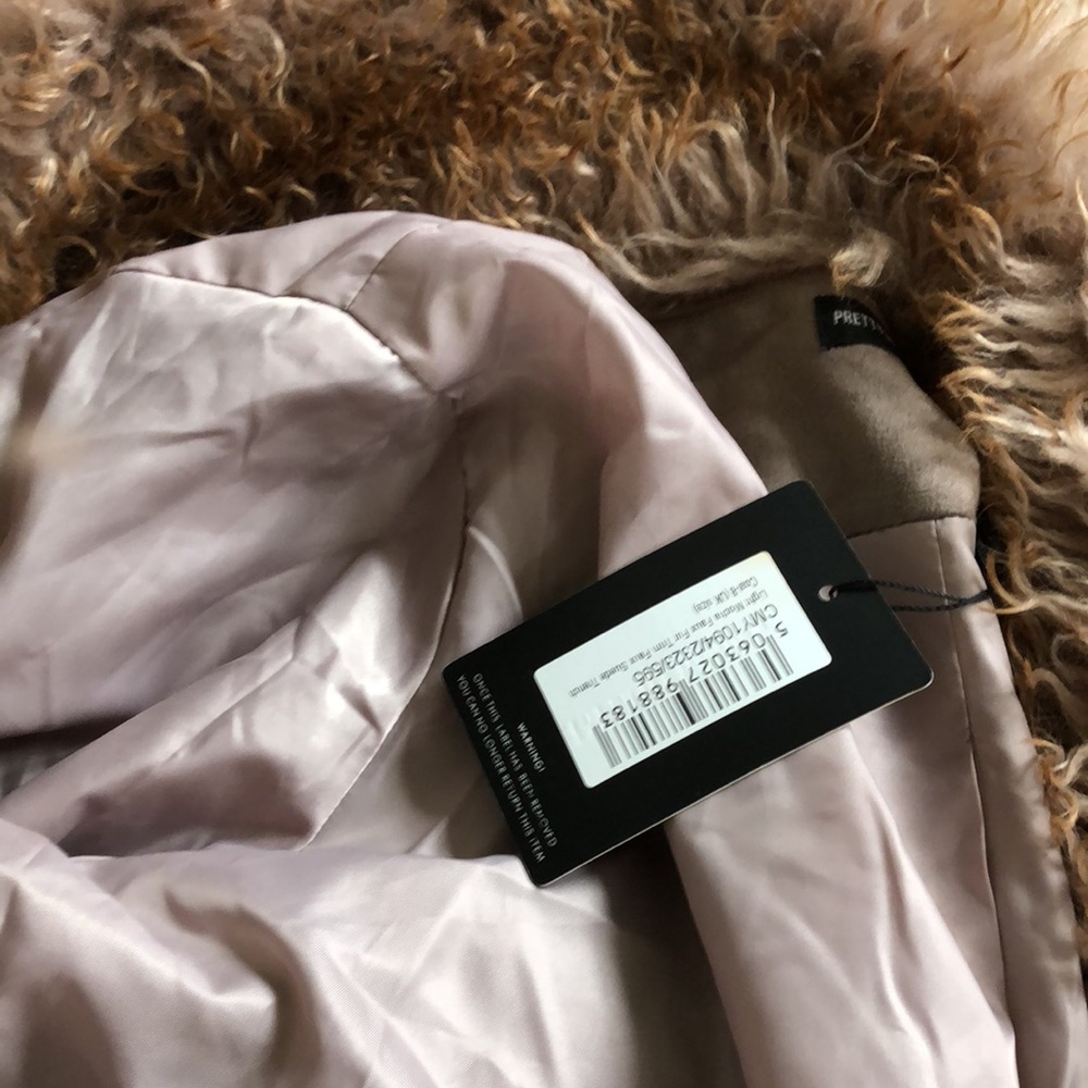 NWT PrettyLittleThing Penny Lane Brown Trench Coat with Faux Fur Trim - Picture 4 of 6